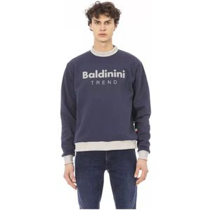 Baldinini, Sweatshirts & Hoodies, Heren, Blauw, 2Xl, Katoen, Blauwe Katoenen Trui, Lange Mouwen, Voorlogo