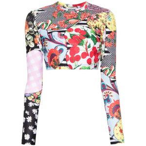 Moschino, Tops, Dames, Veelkleurig, S, Polyester, Patchwork Cropped Top