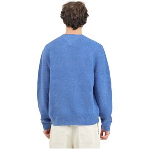 Tommy Jeans, Truien, Heren, Blauw, M, Leer, Lichtblauwe Crew Neck Sweater