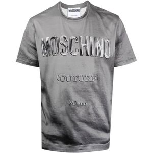 Moschino, Tops, Heren, Grijs, S, Katoen, Logo Print Katoenen T-Shirt - Maat 48