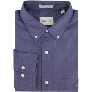Gant, Overhemden, Heren, Blauw, XL, Katoen, Blauw effen casual overhemd