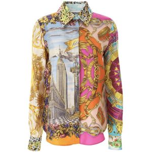 Moschino, Blouses & Shirts, Dames, Veelkleurig, M, Twill Foulard Print Overhemd