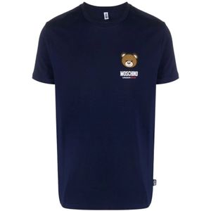 Moschino, Tops, Heren, Blauw, 2Xl, Katoen, Leo Teddy-print T-shirt, Marineblauw