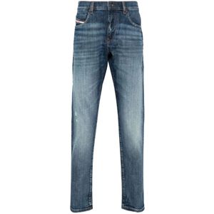Diesel, Blauwe Gescheurde Slim Fit Jeans Blauw, Heren, Maat:W36