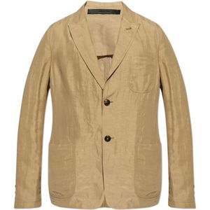 Giorgio Armani, Jassen, Heren, Beige, L, Leer, Blazer met zakken