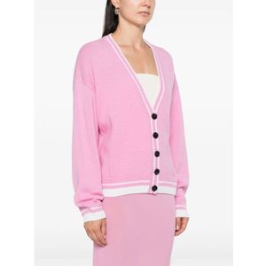 Msgm, Truien, Dames, Roze, S, Wol, Roze Wol-Kasjmier Trui met Gestreepte Rand