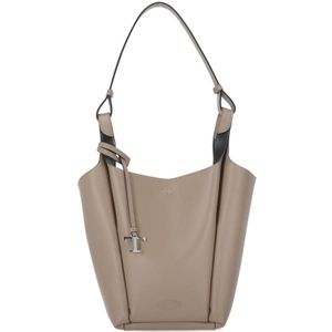 Tod's, Tassen, Dames, Beige, ONE Size, Leer, Beige Schoudertas van Pebble-leer