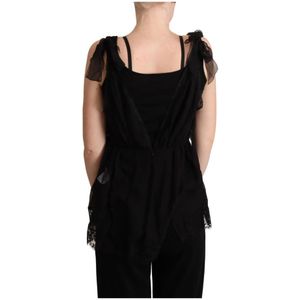 Dolce & Gabbana, Blouses & Shirts, Dames, Zwart, L, Zwarte Zijden Camisole Tanktop met Kant