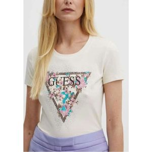 Guess, Tops, Dames, Beige, L, Logo T-shirt voor vrouwen