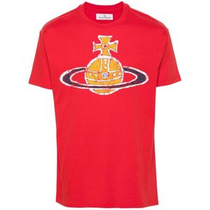 Vivienne Westwood, Tops, Heren, Rood, L, Katoen, Rode Katoenen T-shirts en Polos met Handtekening Orb Print