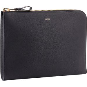 Tom Ford, Tassen, Heren, Zwart, ONE Size, Leer, Zwarte Leren Clutch voor Heren - Aw 23