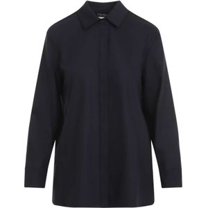 Max Mara, Blouses & Shirts, Dames, Blauw, 2Xs, Wol, Blauwe Wollen Blouse