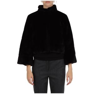 Emme DI Marella, Jassen, Dames, Zwart, XS, Polyester, Faux Fur Cropped Jas