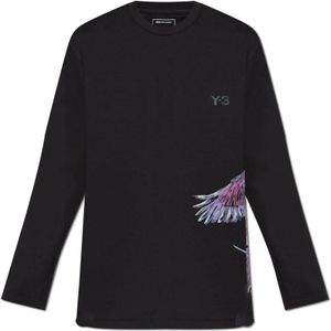 Y-3, Tops, unisex, Zwart, M, Katoen, Lange mouwen T-shirt