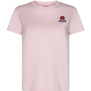 Kenzo, Tops, Dames, Roze, S, Katoen, Boke Flower Geborduurd T-shirt