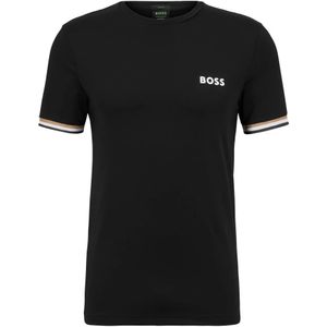 Hugo Boss, Tops, Heren, Zwart, M, Zwart T-Shirt met Zwarte Achterband