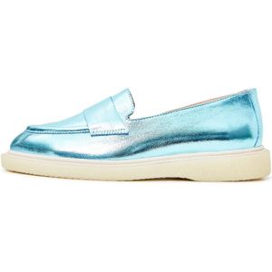 Cesare Gaspari, Schoenen, Dames, Blauw, 36 EU, Leer, Platte zool loafers - Metallic Blauw