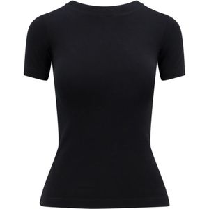 Balenciaga, Tops, Dames, Zwart, S, Katoen, Rhinestone Print Slim Fit T-Shirt