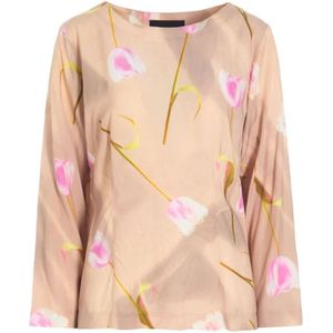 Bitte Kai Rand, Blouse met Divine Tulips Print Beige, Dames, Maat:2XL