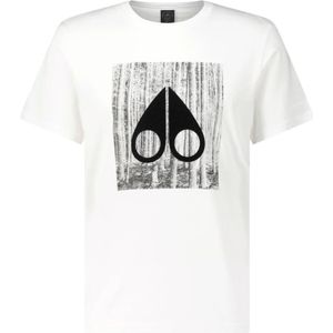 Moose Knuckles, Tops, Heren, Wit, S, Katoen, Grafische Print Katoenen T-Shirt