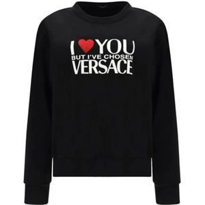 Versace, Sweatshirts & Hoodies, Dames, Zwart, XS, Katoen, Zwarte Katoenen Logo Sweatshirt