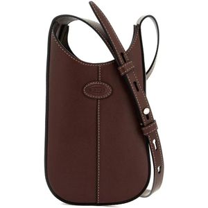 Tod's, Tassen, Dames, Bruin, ONE Size, Leer, Geribbelde Ovale Leren Hobo Handtas