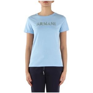 Armani Exchange, Tops, Dames, Blauw, M, Katoen, Katoenen Logo T-shirt