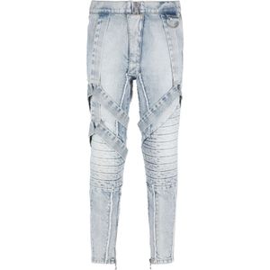 Balmain, Jeans, Heren, Blauw, W34, Katoen, Slim-Fit Katoenen Jeans met Bandjes