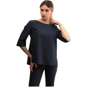 Liviana Conti, Blouses & Shirts, Dames, Blauw, S, Katoen, Blauwe boothals blouse met 3/4 mouwen