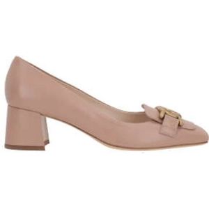 Tod's, Schoenen, Dames, Roze, 40 EU, Leer, Beige Leren Hakken Décolleté met Antieke Gouden Ketting