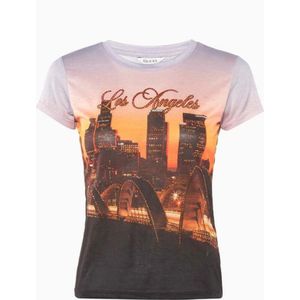 Guess, Tops, Dames, Veelkleurig, S, Polyester, Foto Print Strass T-Shirt - Slim Fit