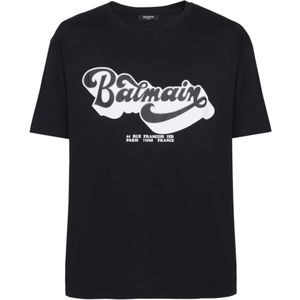 Balmain, Tops, Heren, Zwart, 2Xl, Katoen, Jaren 70 T-shirt