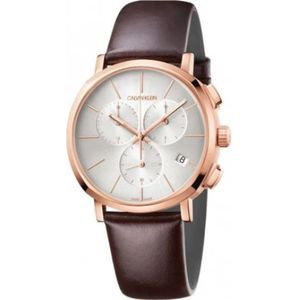 Calvin Klein, Elegant Quartz Horloge met Bruin Leren Bandje Bruin, Dames, Maat:ONE Size