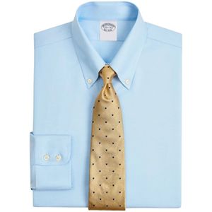 Brooks Brothers, Lichtblauw Regular Fit Non-Iron Stretch Supima Katoenen Twill Overhemd met Button Down Kraag Blauw, Heren, Maat:XS