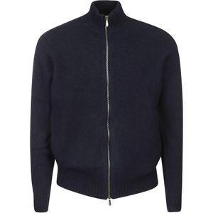 Drumohr, Sweatshirts & Hoodies, Heren, Blauw, M, Wol, Blauwe Lamswol Cardigan Sweater