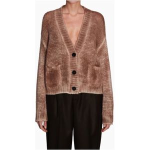 Roberto Collina, Open Gebreide Gradient Cardigan Bruin, Dames, Maat:M