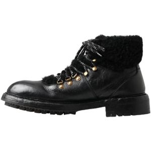 Dolce & Gabbana, Schoenen, Heren, Zwart, 44 EU, Leer, Zwarte Leren Shearling Laarzen