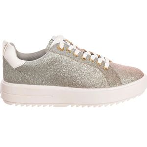 Michael Kors, Schoenen, Dames, Grijs, 36 1/2 EU, Katoen, Glitter Sneakers Ronde Neus Veters Rubberen Zool