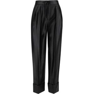 Giorgio Armani, Satijnen broek met hoge taille en haak- en ritssluiting Zwart, Dames, Maat:S