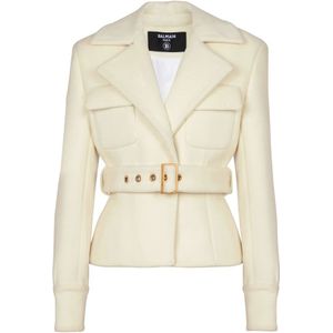 Balmain, Jassen, Dames, Beige, XL, Wol, Wollen ceintuurjas