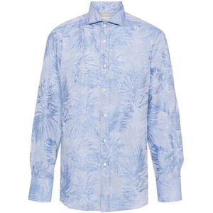 Brunello Cucinelli, Overhemden, Heren, Blauw, XL, Katoen, Italiaans Katoen/Linnen Shirt