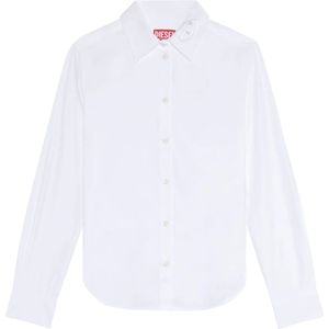 Diesel, Blouses & Shirts, Dames, Wit, 2Xl, Katoen, Poplin shirt with tonal D embroidery