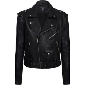 Balmain, Jassen, Heren, Zwart, XL, Leer, Kalfsleren bikerjack