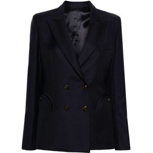 Blazé Milano, Navy Blauwe Wol-Mohair Blend Blazer Blauw, Dames, Maat:L