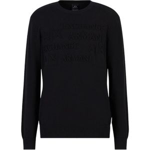 Armani Exchange, Sweatshirts & Hoodies, Heren, Zwart, XL, Katoen, Organische katoenen trui met geribbelde details