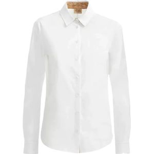 Alviero Martini 1a Classe, Blouses & Shirts, Dames, Wit, L, Katoen, Witte Katoenen Stretch Shirt met Geo Classic Print