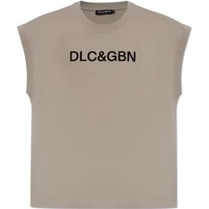 Dolce & Gabbana, Tops, Heren, Grijs, M, Katoen, T-shirt met logo