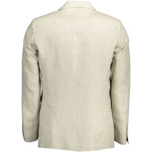 Gant, Jassen, Heren, Beige, XL, Linnen, Klassieke Linnen Jas in Beige met Logo