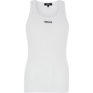 Versace, Wit Geborduurd Logo Top Wit, Heren, Maat:L