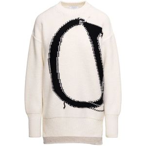 Off White, Sweatshirts & Hoodies, Dames, Wit, S, Wol, Maxi Logo Crewneck Sweater